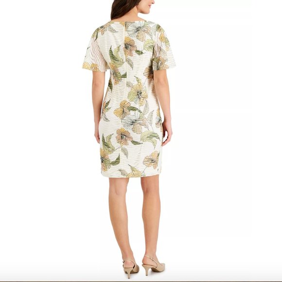 KASPER, Floral-Print Flutter-Sleeve Sheath Dress, Size 14 - Picture 4 of 14